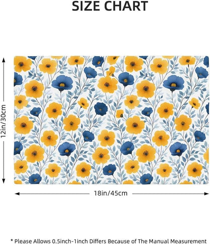 Yellow Blue Floral Linen Placemats Set of 4, Washable Heat Resistant Table Mats for Dining Table Kitchen Holiday Party Farmhouse, Gift for Floral Nature Lovers, Spring Home Decor, 12" x 18" Place Mats