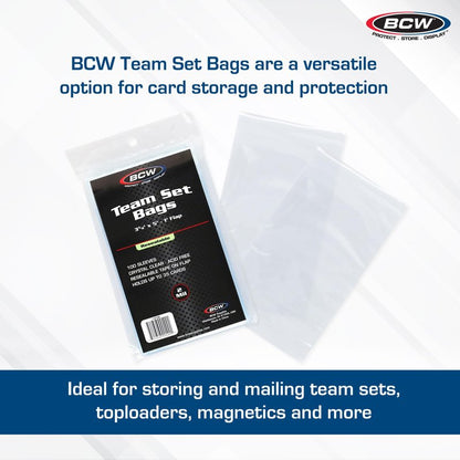 BCW Resealable Team Set Bags – 400 Count | Holds 35 Loose Cards or 5 Standard 35pt Toploaders | Fits Magnetics up to 108pt | Acid-Free Team Bags for Trading Cards & Shipping