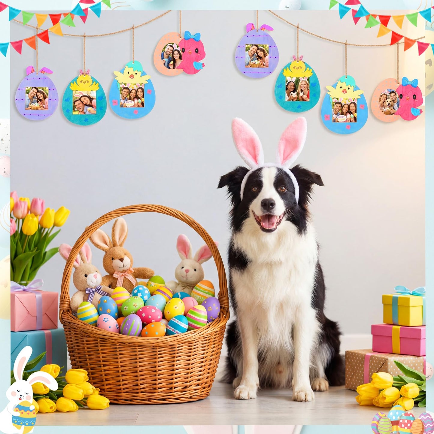 Thyle 12 Pcs Easter Chicken Egg Picture Frame Craft Kits DIY Wooden Spring Chicken Egg Photo Craft Decorative Ornaments for Easter Class Game Activities Gifts