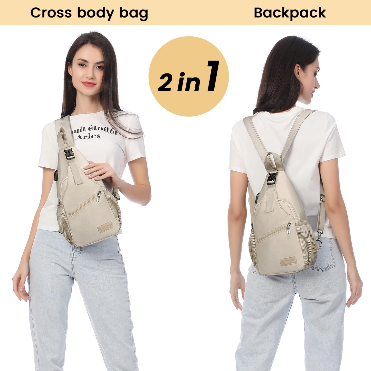 LOVEVOOK Sling Bag for Women - Convertible Crossbody Sling Backpack, Lightweight Nylon Travel & Hiking Daypack, Casual Shoulder Bag Purse