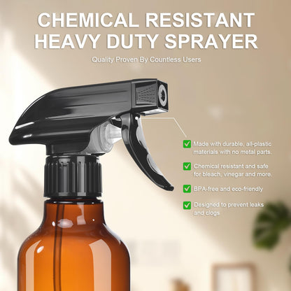 Spray Bottles 2-Pack, 10 Oz, Mist & Stream, Heavy Duty Spraying Empty Water Sprayer Bottle, BPA Free Plastic Refillable Containers for Cleaning Solutions, Plants, Hair, Essential Oils (Clear)