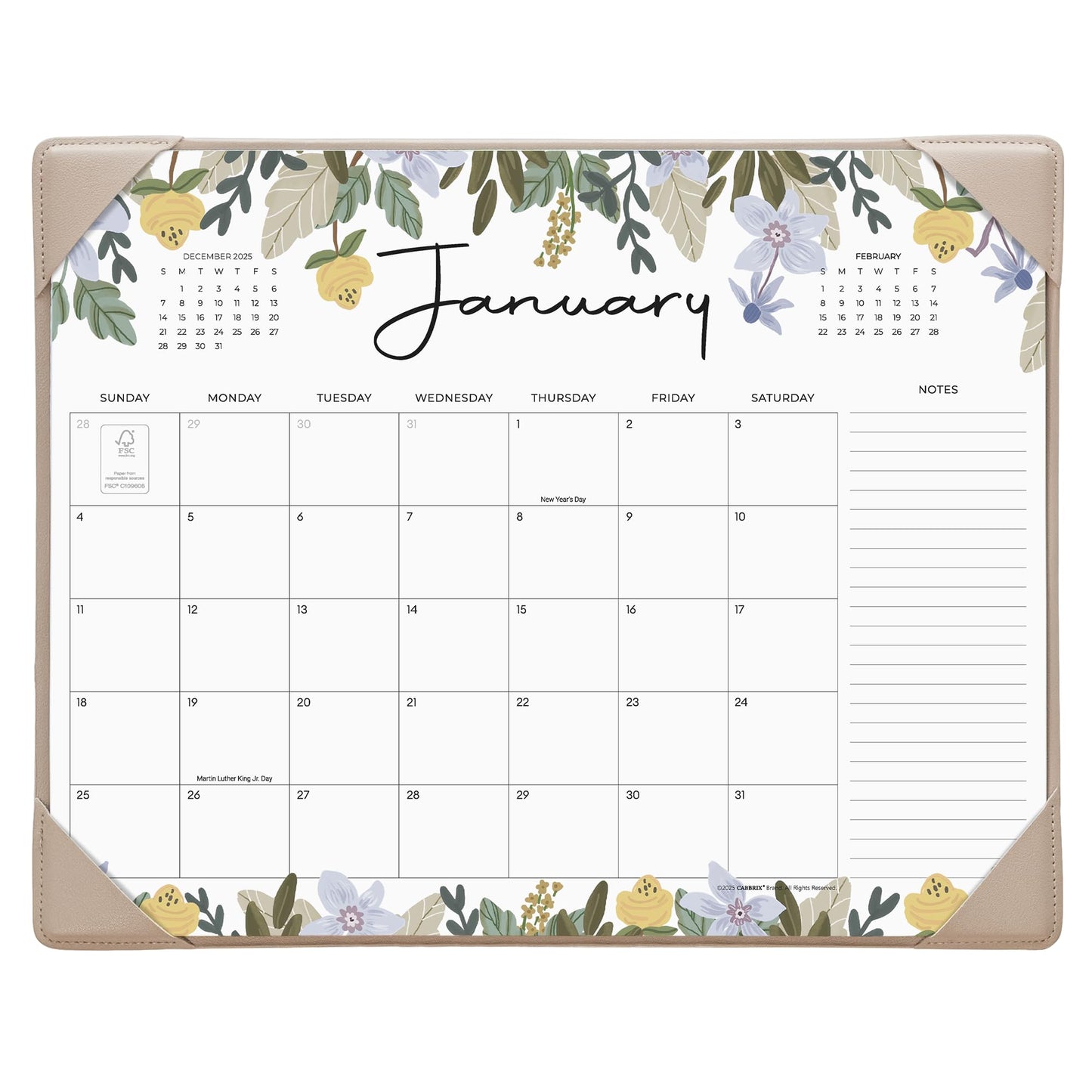 Cabbrix Desk Calendar 2026 with Desktop Mat, Floral Desk Pad Calendar 15 x 12 Inch 18 Months Runs From January 2026 to June 2027, Desk Blotter Calendar for Home School and Office (Floral)