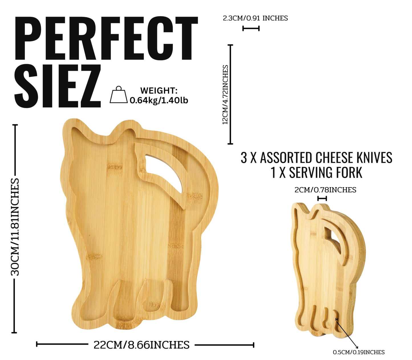 Cat Charcuterie Board,Cat Gifts for Women/Men, Cat Decor 11.81 * 8.66 * 0.78 inches Cheeses Charcuterie Wood Cutting/Serving Board Set with 4 Matching Spreaders for Housewarming Thanksgiving Christmas