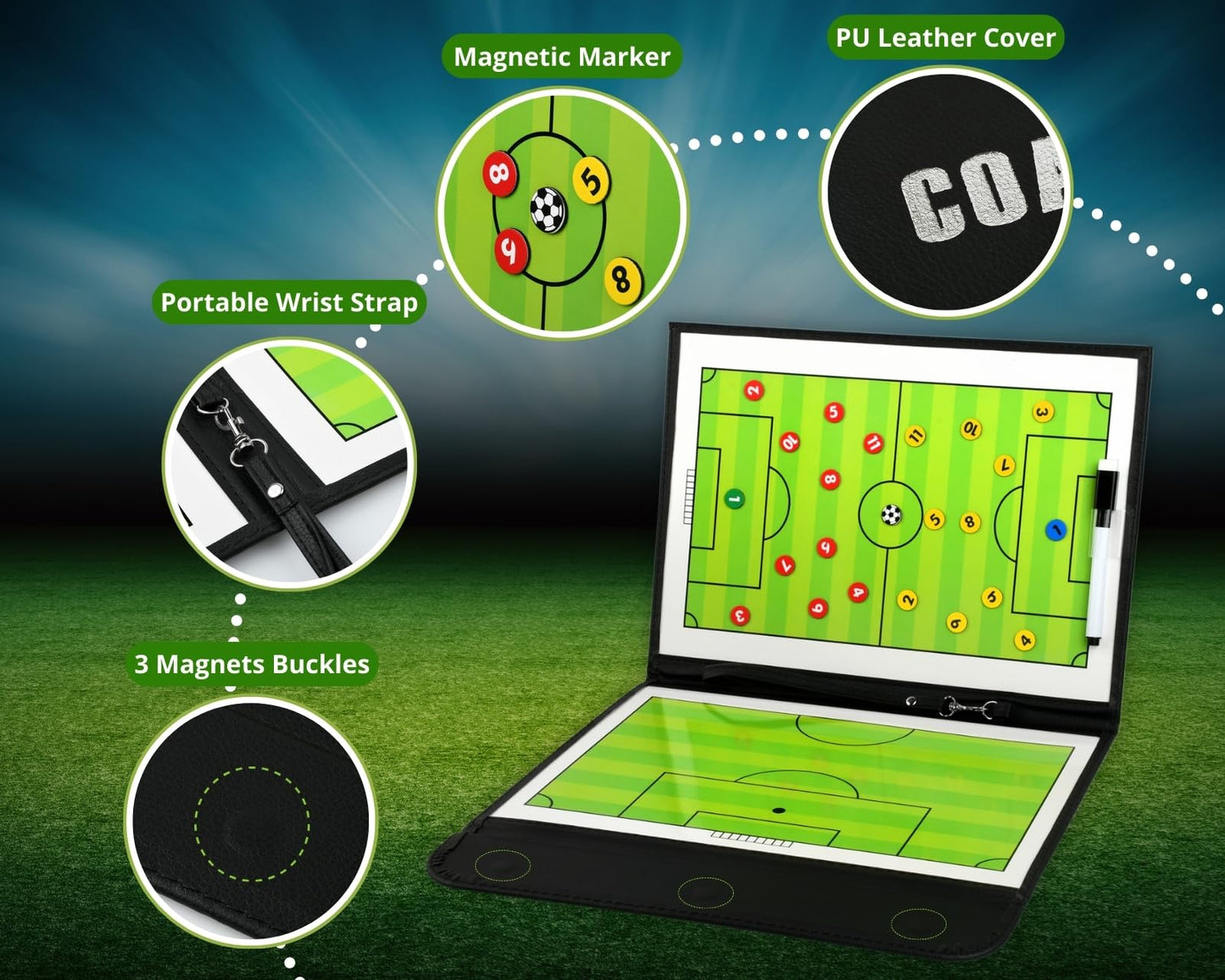 YCConcept Magnetic Soccer Coaching Board Tactical Clipboard Kit with Dry Erase Portable Strategy Coach Board