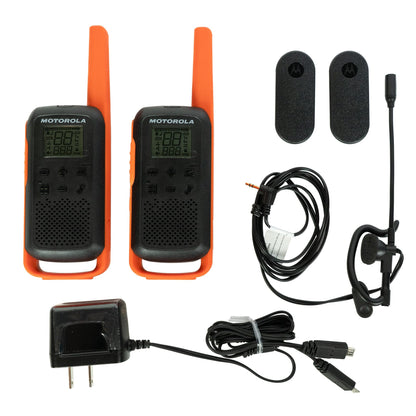 Motorola Solutions, Portable FRS, T210, Talkabout, Two-Way Radios, Rechargeable, 22 Channel, 20 Mile, Black W/Red, 2 Pack