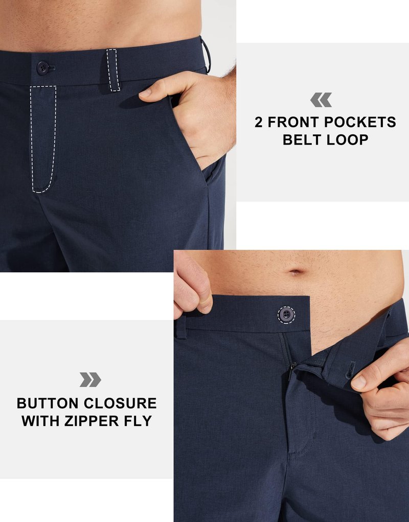 Libin Mens Golf Pants Classic Fit Stretch Work Dress Pants 32" Quick Dry Lightweight Business Casual Trousers Comfort Water Resistant, Navy Blue, 40W x 32L
