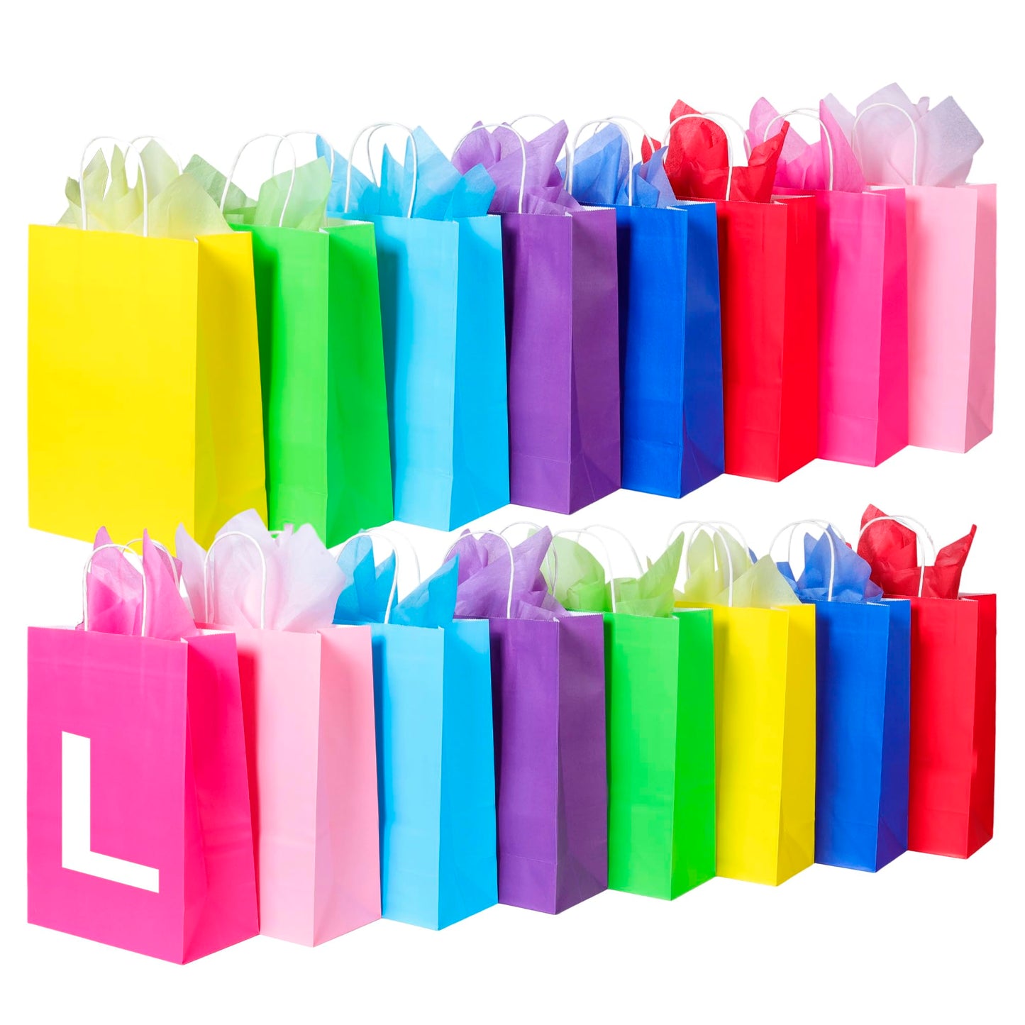 BLEWINDZ 32 Pcs Gift Bags with 32 Tissues, 8 Colors Party Bags with Handles, 13.2" Large Size Rainbow Goodie Bag for Wedding, Birthday, Party Supplies and Gifts
