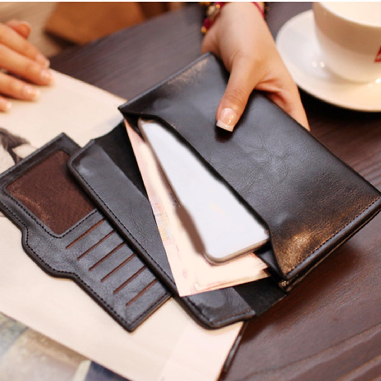 MUZZIOU Retro Leather Envelope Women's Phone Card Holder Wallet, Thin Large Capacity Multifunctiona Leather Wallet, Clutch Wallet for Mother's Day Thanksgiving Fashion Gift