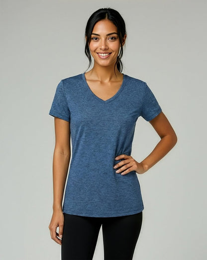 Real Essentials 5 Pack: Women's Dry-Fit Short Sleeve V Neck T Shirt Workout Fitness Yoga Top Tee (Available in Plus Size), Set 8, 2X