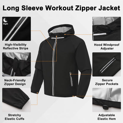 Donason Men's Sauna Suit Full Body Sweat Suit with Hood for Weight Loss Durable Jacket and Pants for Gym Workout Body Shaper Heat-Trapping Fitness Shapewear Long Sleeve Tracksuit with Zipper