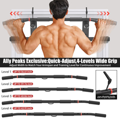 Ally Peaks Pull Up Bar for Doorway,Adjustable Handle Width Pullup Bar with 2Pcs Exercise Resistance Bands,New 2026 Upgraded At Home Workout Equipment Chin Up Bar,Multiple Original U.S. Patents