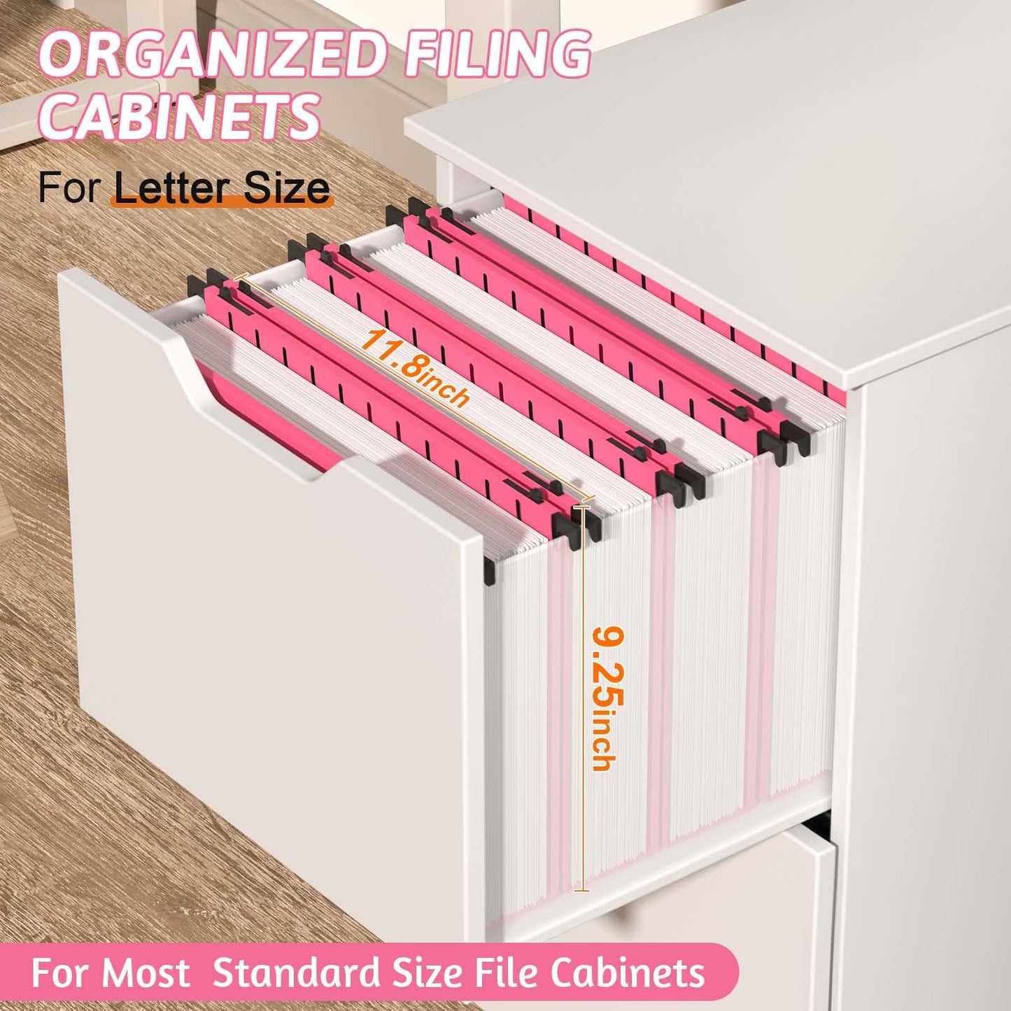 Nordun Extra Capacity Plastic Hanging File Folder Letter Size,12 Pack Reinforced Hang Folders with Heavy Duty 2 Inch Expansion,Pink Hanging File Folder Designed for Bulky Files