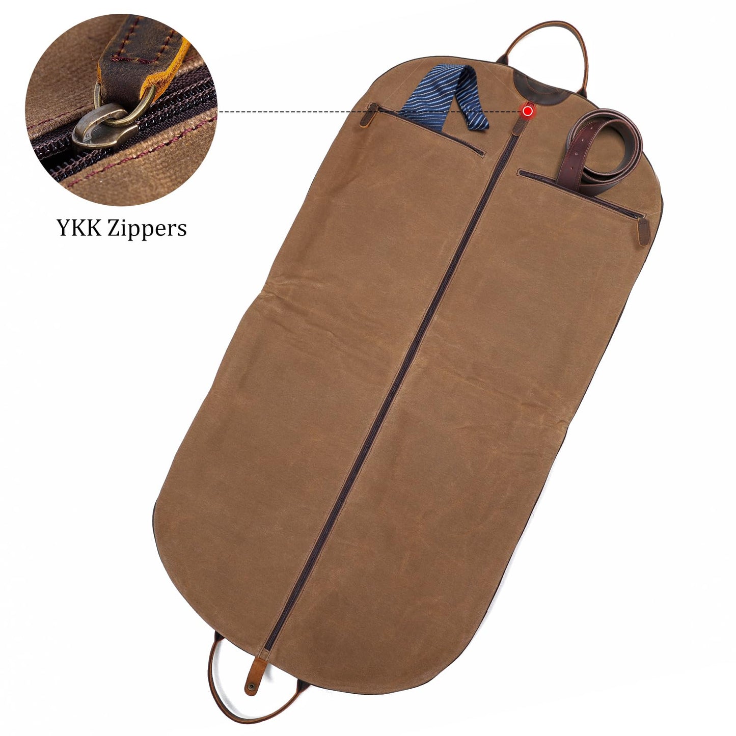 Polare 43” Waxed Canvas Full Grain Leather Trim Carry On Garment Bag for Travel, Waterproof Dust-Proof Foldable Hanging Suitcase Weekender Garment Cover with YKK Zipper