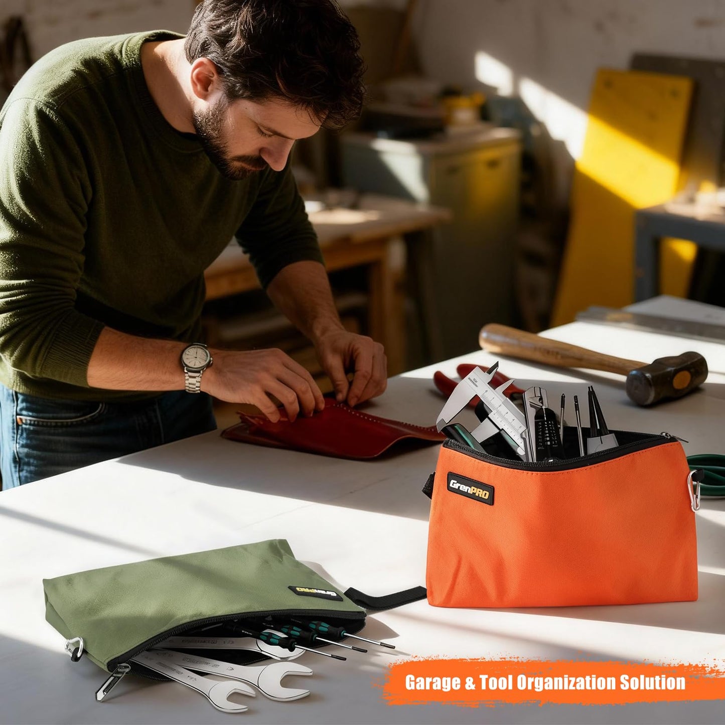 GRENPRO 8 Pack Canvas Tool Bag Zipper Tool Pouch, 12" Tools Utility Pouches Heavy Duty, Multipurpose Storage Organizer Bags with Dependable Metal Zippers