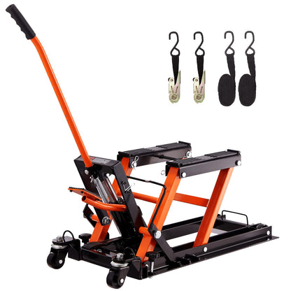 VEVOR Hydraulic Motorcycle Lift Jack 1500 LBS Capacity ATV Scissor Lift Jack Portable Motorcycle Lift Table with 4 Wheels Hydraulic Foot-Operated Hoist Stand for Motorcycle ATV UTV Powersports