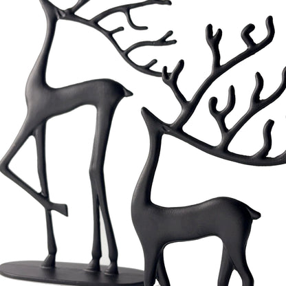 Remenna Modern Reindeer Statues Set of 2 Cast Aluminum Black Deer Sculpture Accent Figurine, Decorative, Christmas Tabletop Ornaments for Mantel Fireplace Living Room Bedroom Home Decor