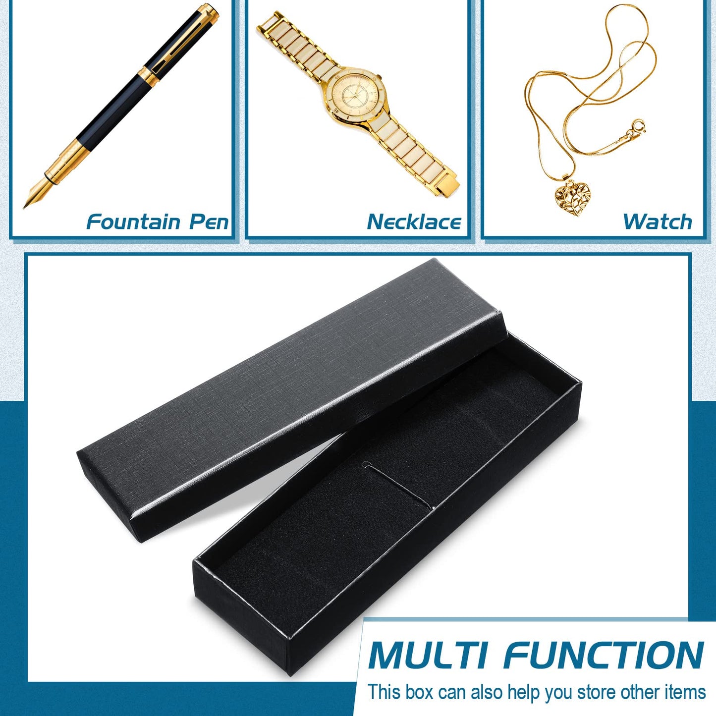 Yexiya 12 Pieces Empty Pen Gift Box with Cushion for Display Pencil Ballpoint Fountain Pen Jewelry Black Cardboard Collection Case for Wedding Business Birthday Souvenir Office Supplies