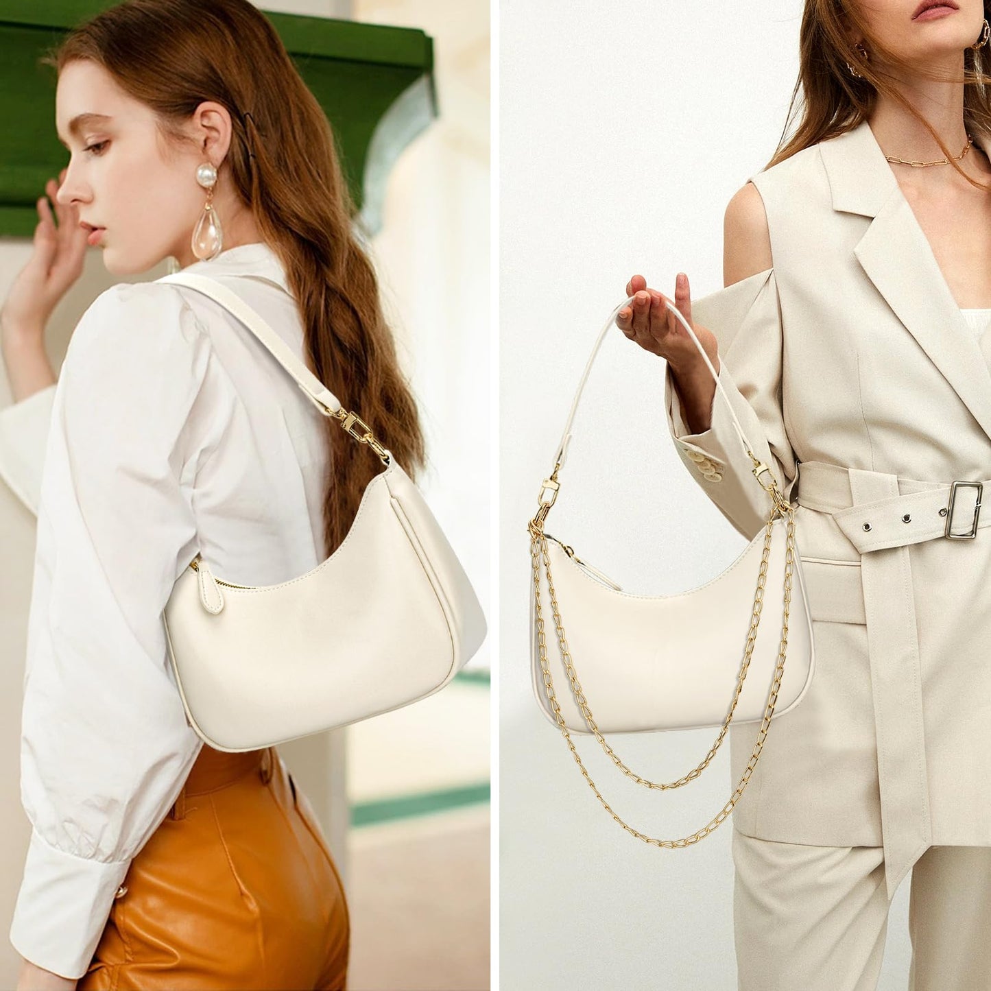 KKXIU Shoulder Bag for Women Cute Hobo and Tote Handbags Retro Clutch Underarm Purse with 2 Removable Straps (Beige)