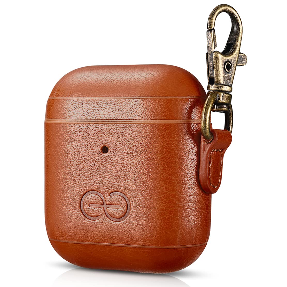 Dreem Om Case Cover with Keychain Clip Compatible with AirPods 1 & 2, Vegan Leather Airpods Case for Men & Women, Luxury Earbuds Accessory for Apple iPhone - Caramel