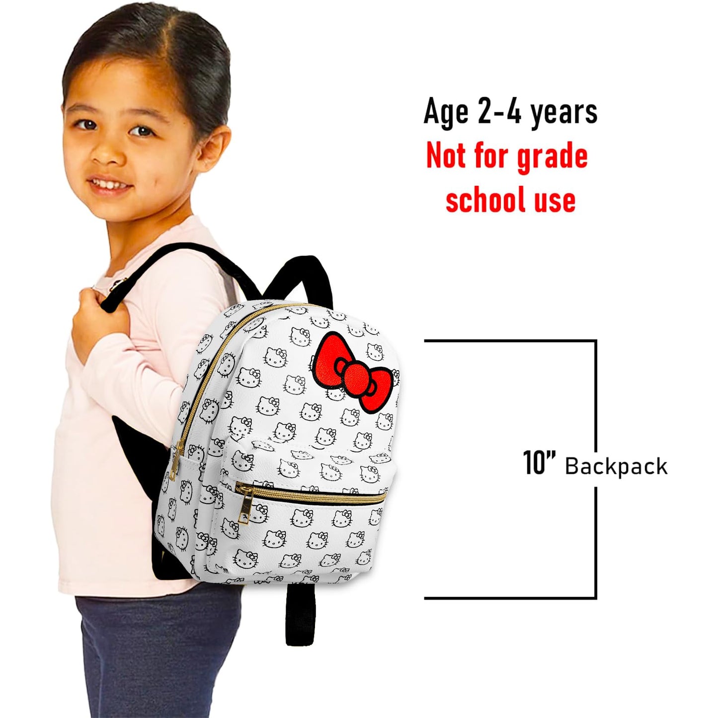Hello Kitty Backpack Purse for Women Set - 10" Backpack with Front Pocket for Teens Plus Button | Hello Kitty Mini Backpack Bundle