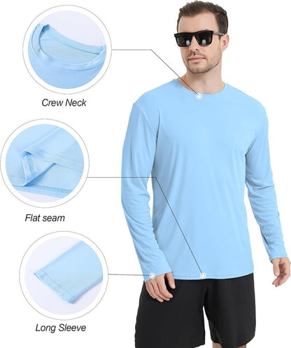 Men's UPF 50+ Rash Guard Swim Shirts - 4 Pack Long Sleeve UV Protection | Ideal for Fishing & Outdoor Activities