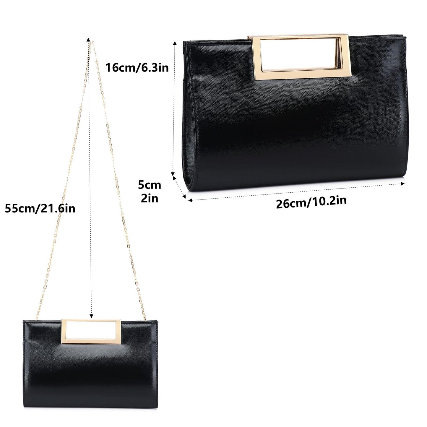 Gurina Evening Clutch Purses for Women Formal Party Clutch Bags Cocktail Prom Fashion PU Leather Shoulder Handbags (BO62 Black)