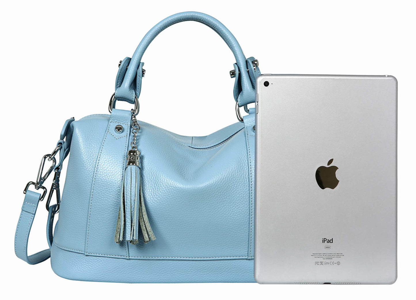 HESHE Womens Genuine Leather Handbags Purse Crossbody Satchel Tote Bags Ladies Real Leather Bags (Light Blue)