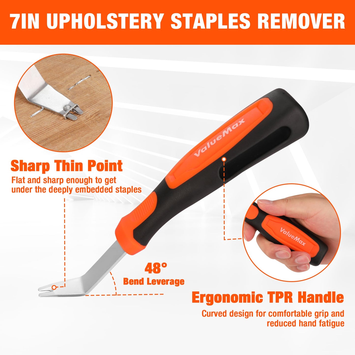 VALUEMAX 3Pcs Trim Removal Tool and Staple Remover Set, Heavy Duty Pry Tool Clip Removal Tool Staple Puller, Upholstery Tools for Removing Staples, Tacks, Auto Clip Fasteners, Door Panel, Dashboard