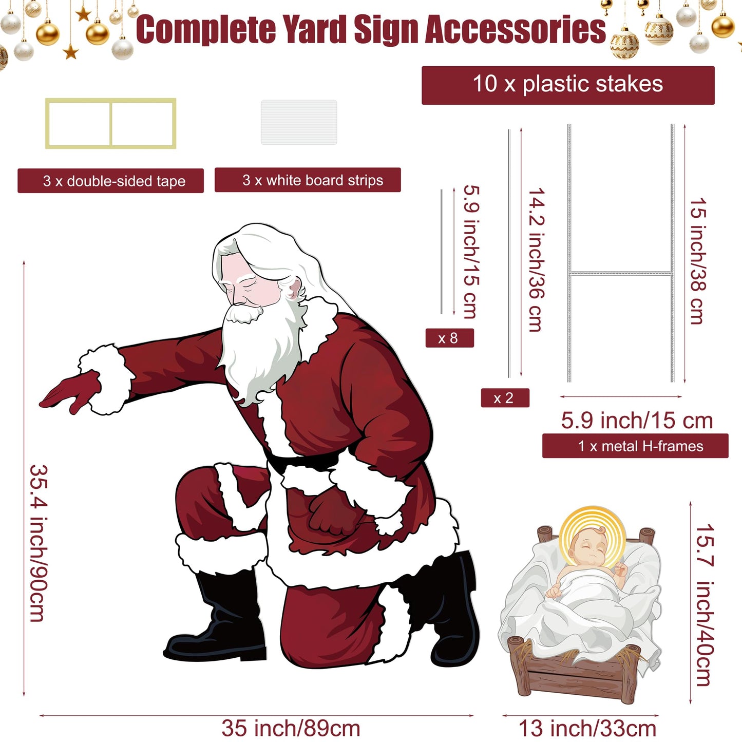 Santa Jesus Nativity Yard Sign Large 90cm Tall Weatherproof Religious Santa Holy Jesus Birth Christian Nativity Scene with Metal Stakes for Outdoor Christmas Holiday Lawn Home Garden Yard Decor