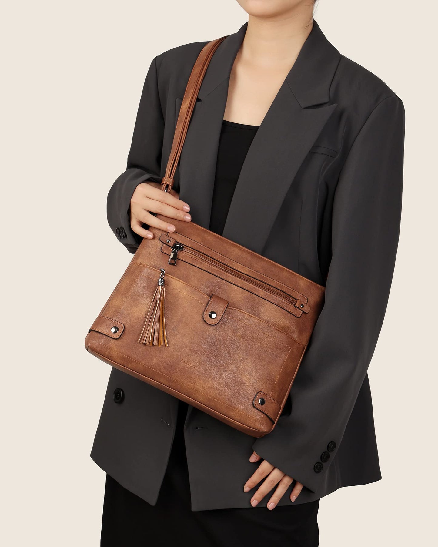 FADEON Large Crossbody Bags Purses for Women Crossbody Bag, Designer Faux Leather Cross Body Purse Multi Pocket Shoulder Bag Brown