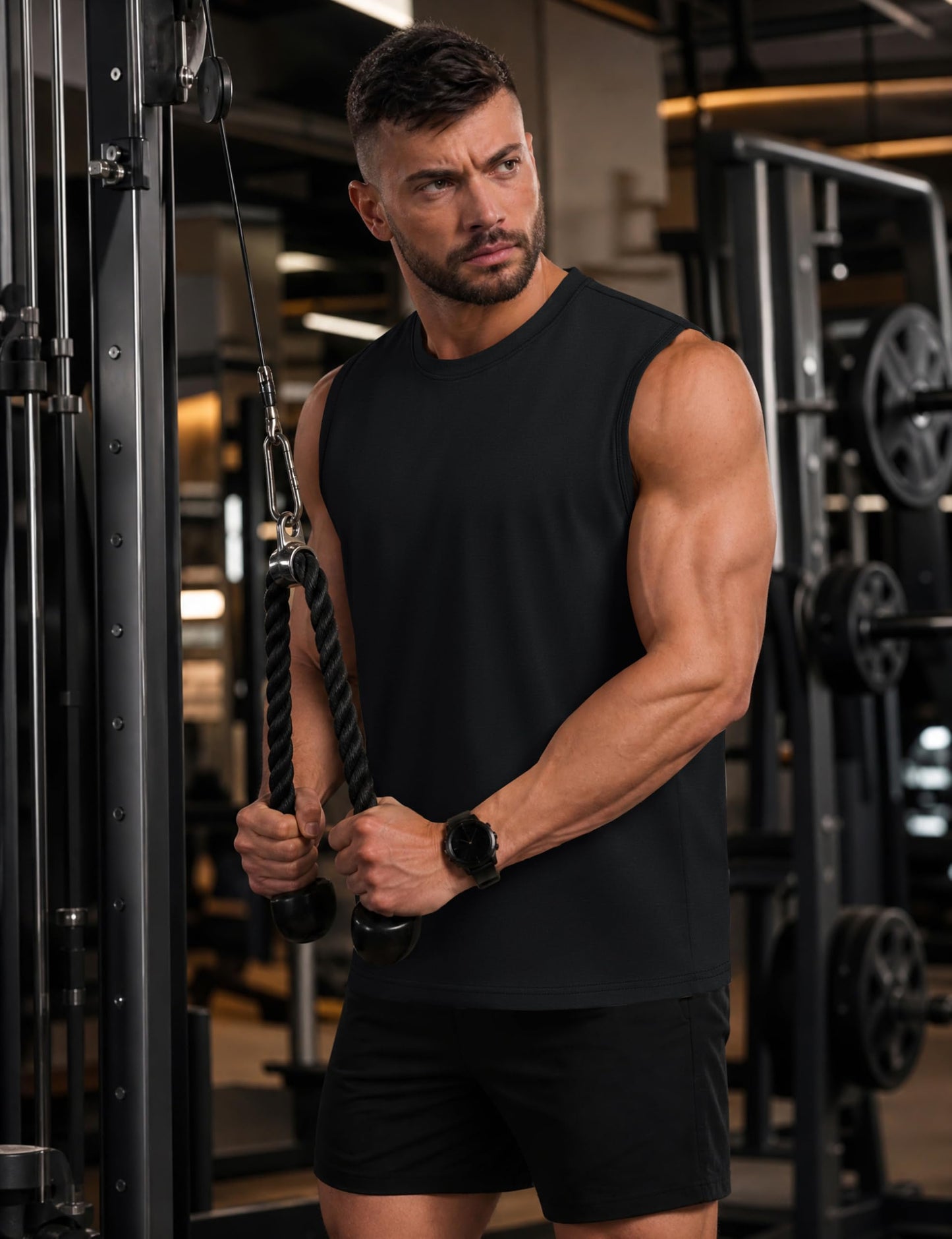 TACVASEN Black Tank Top Men Gym Moisture Wicking Sleeveless Shirts Breathable Workout Casual Cotton Summer Summer Tank Tops XL