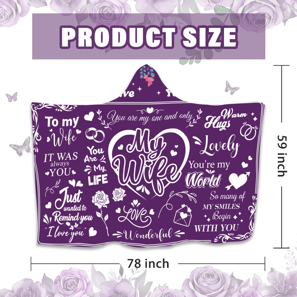 Bestshop Gifts for Wife Wearable Blanket, Wife Fleece Hoodie Blankets from Husband Boyfriend, Wife Birthday Gift, to My Wife Blanket Gift for Christmas Valentine's Day, 78 * 59''