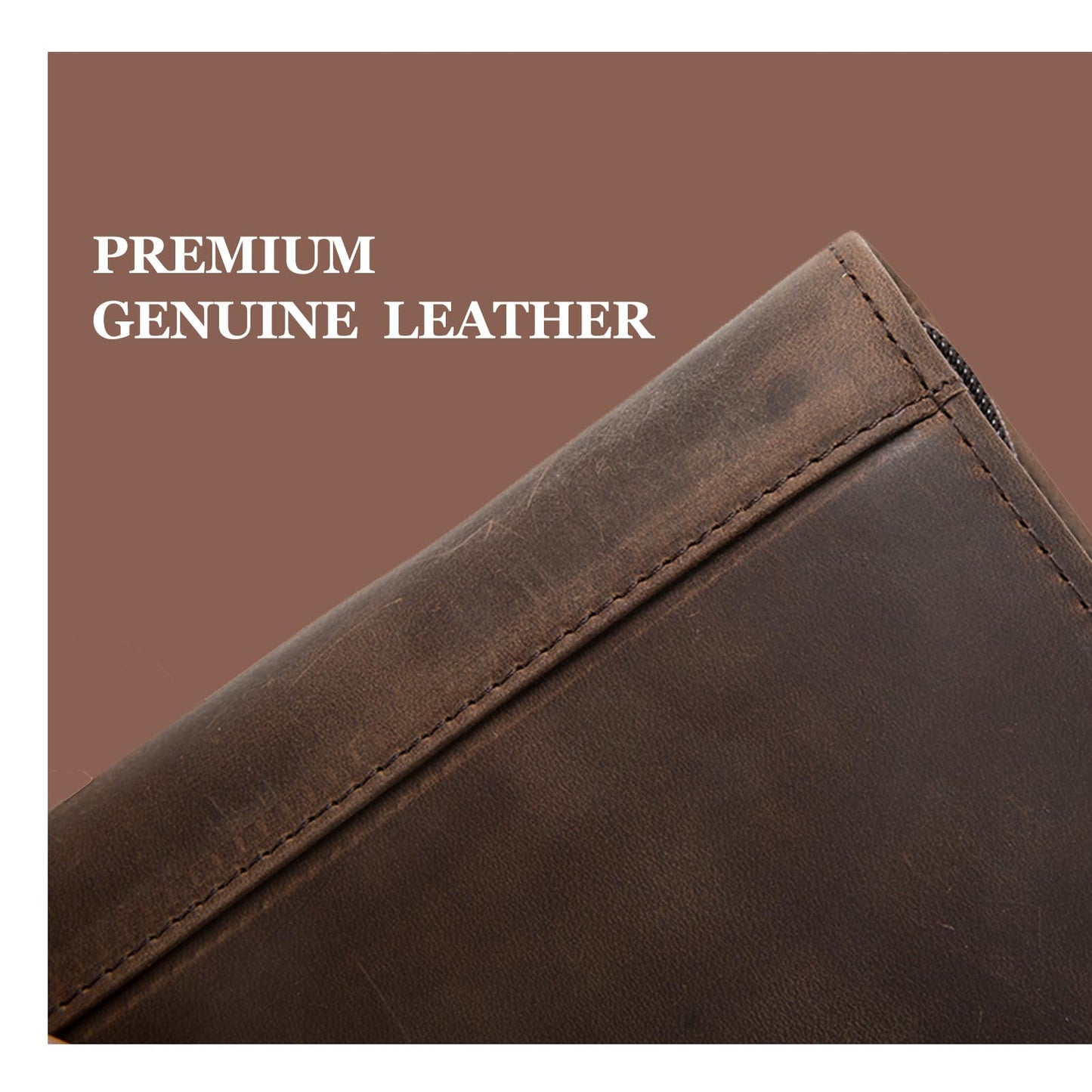 Geslun Genuine Leather Portfolio with Front Pocket for Men and Women, 8.5 x 11 Legal Pad Notepad Holder, Zippered Business Organizer, Professional Executive Letter Notebook Folder for Work, Dark Khaki