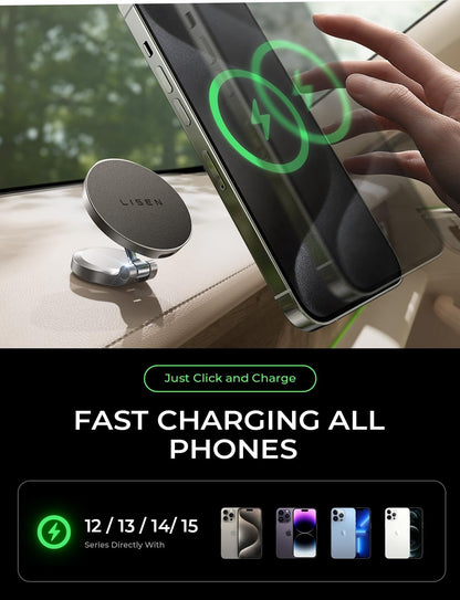 LISEN for Magsafe Car Charger Dashboard, 360° Rotatable Mag Safe Charger Car Mount iPhone 16 Pro Max, Ultra Magnetic Wireless Car Charger for Car Mount for iPhone 15 14 Pro Max, Black
