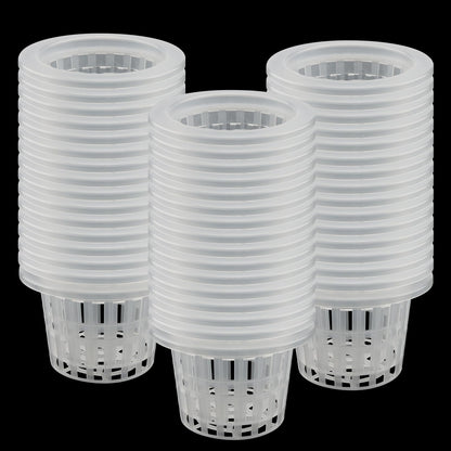 JOIKIT 50 Pack 4 Inch Plastic Net Cups Pots, Hydroponics Growing Net Pots, Garden Slotted Mesh Net Cups for Hydroponics Aquaponics Orchids, Clear