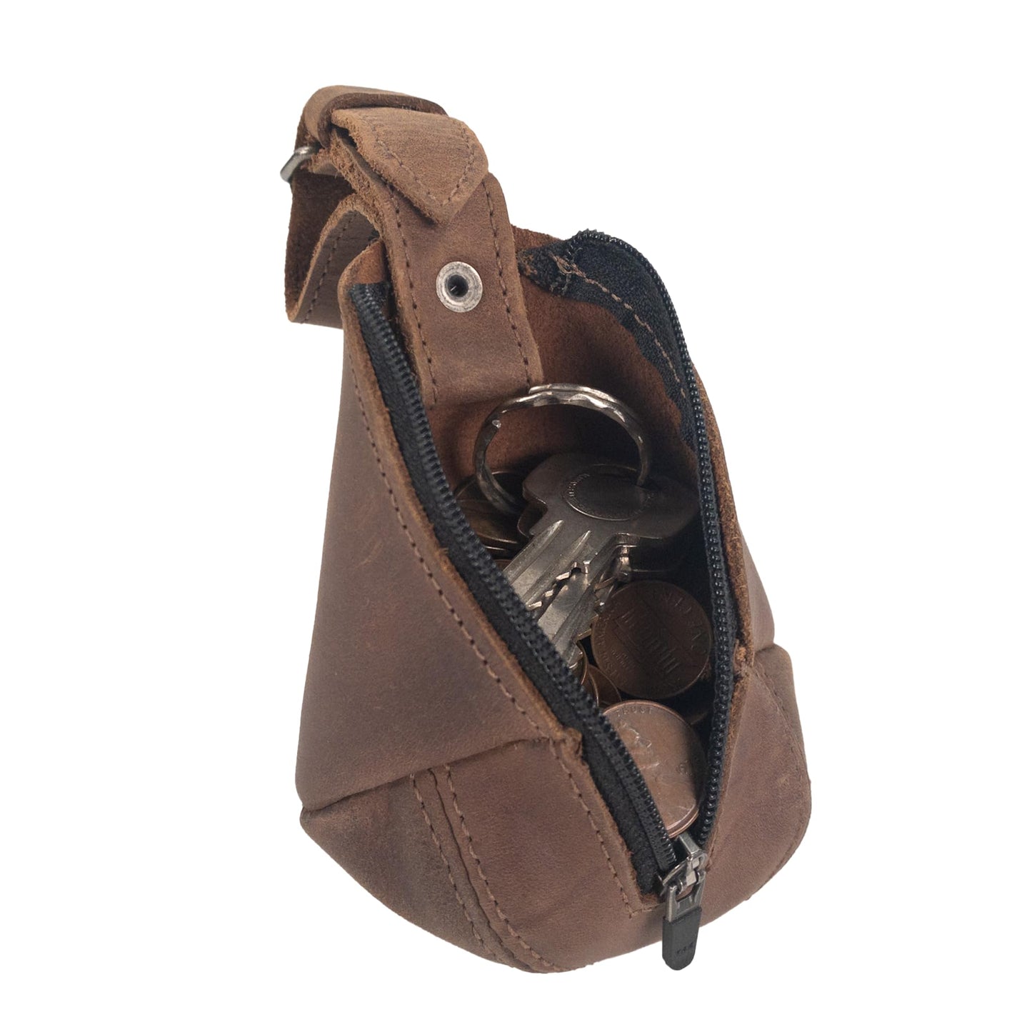 Hide & Drink, Leather Multipurpose Hanging Bag, Coin Cash Pouch, Key Organizer, Cable Holder, Handmade :: Bourbon Brown