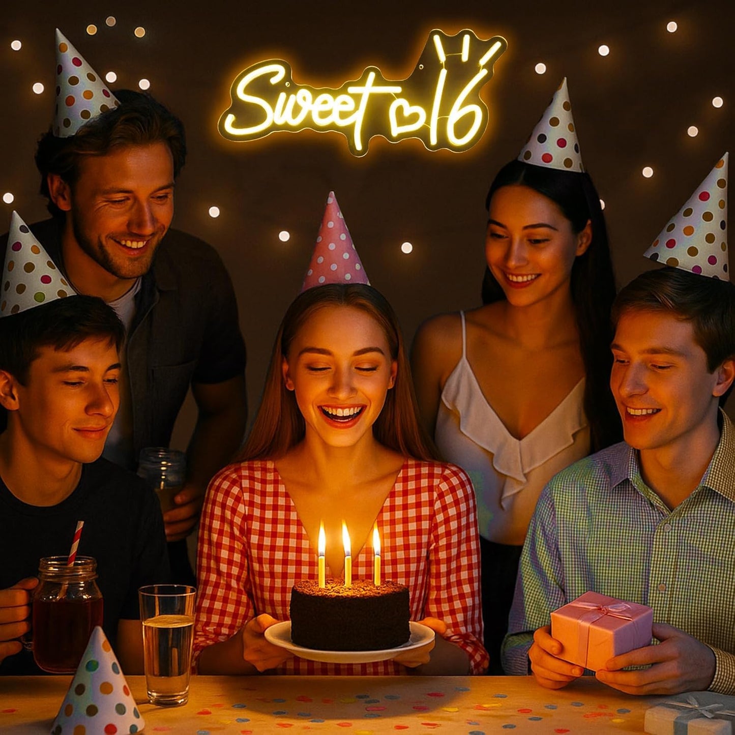 Sweet 16 Neon Sign, Cute Dimmable Light Up USB Powered LED 16th Birthday Party Neon Sign Light Hanging for Wall Decor Bedroom Sister Daughter Girl's Sixteen Party Decorations Gift (Warm White)