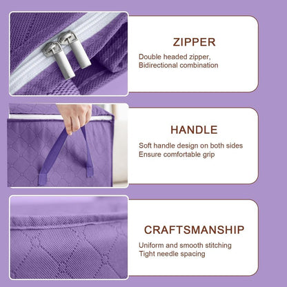 Clothes Storage Bags 2Pcs, Foldable Comforters Storage Containers with Handle, Organizers Bins for Bedding, Pillows and Blanket(Purple)
