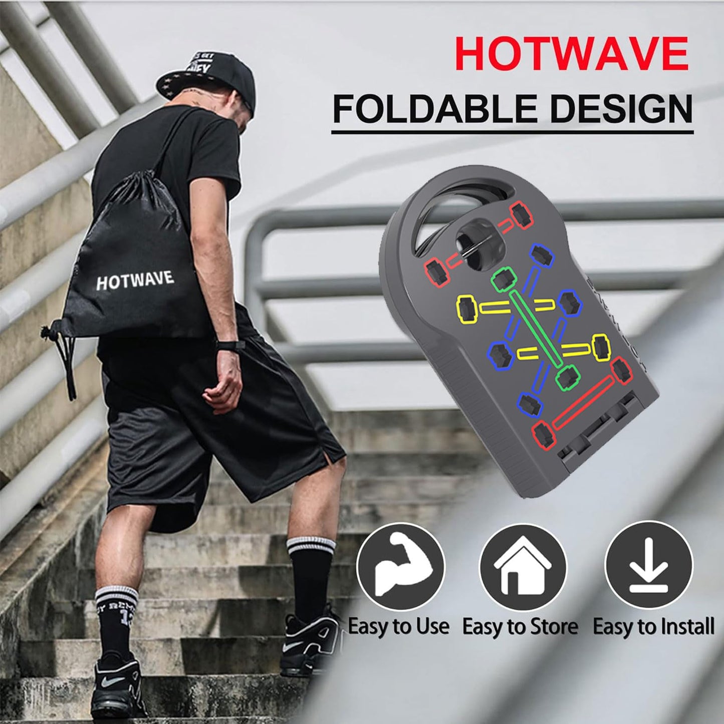 HOTWAVE Portable Exercise Equipment with 16 Gym Accessories.20 in 1 Push Up Board Fitness,Resistance Bands with Ab Roller Wheel,Full Body Workout at Home