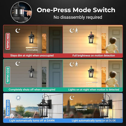 VIANIS Motion Sensor Outdoor Light fixtures Wall Mount, Large Anti-Rust Aluminum Outdoor Lantern, Black Waterproof Outside Wall Sconce for House, Modern Dusk to Dawn Exterior Lighting for Garage