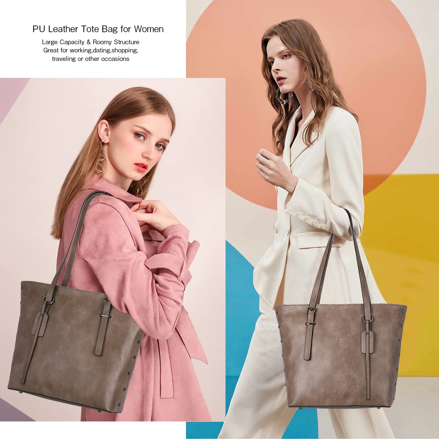 KL928 Handbag for Women Tote Bag PU Leather Large Shoulder Bag Top Handle Satchel Purses 2Pcs Set (Brown-01)