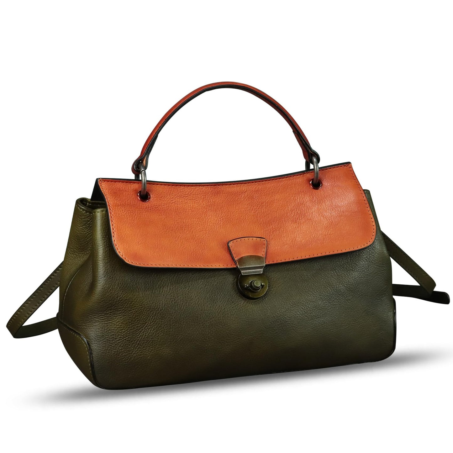 Genuine Leather Handbag Satchel for Women Retro Leather Crossbody Bag Pouch Vintage Ladies Handbag Purse (GreenRF)