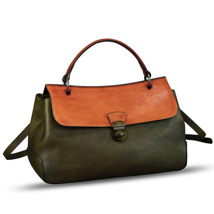 Genuine Leather Handbag Satchel for Women Retro Leather Crossbody Bag Pouch Vintage Ladies Handbag Purse (GreenRF)