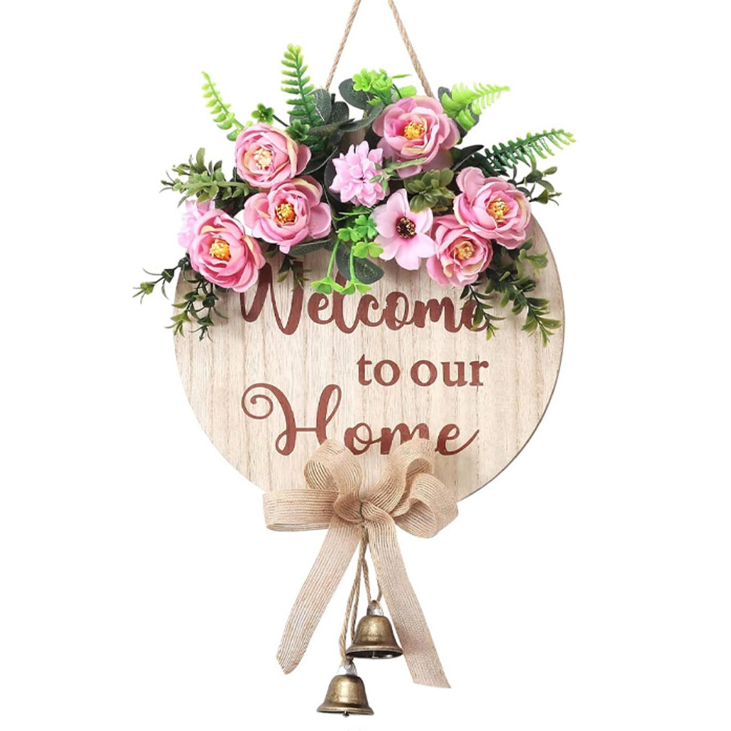 Welcome to Our Home Wreaths, Welcome Front Door Decoration Bell Signs, Farmhouse Indoor Porch Holiday New Year Christmas Decoration Housewarming Gift, 12 inches