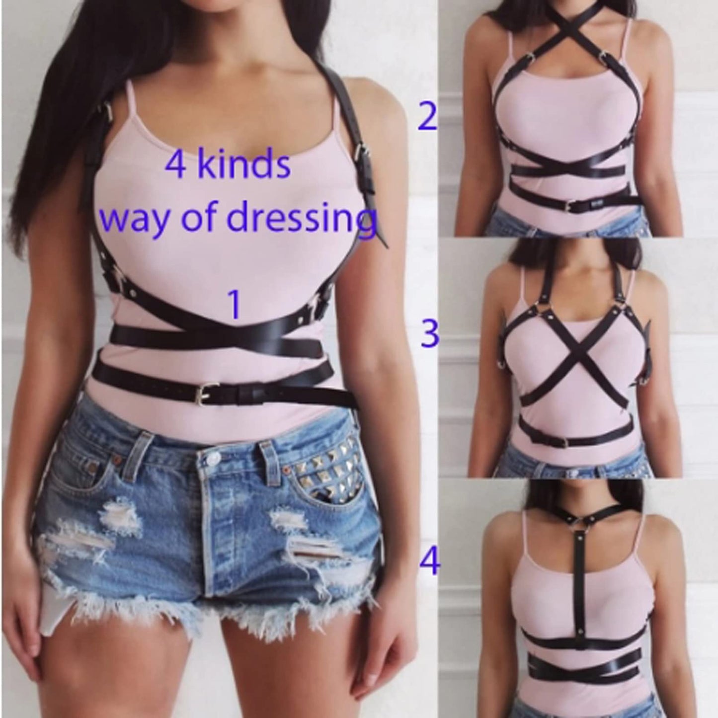 eYLun Women Leather Harness Punk Body Waist Belt - Adjustable Red