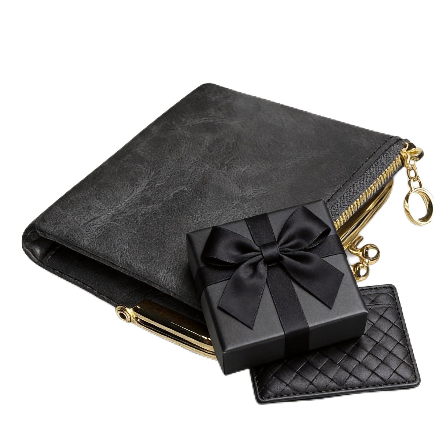 Plinvo Small Bifold Genuine Leather Wallet for Women Vintage Mini Coin Purse with Zipper and Kiss Lock (Grey1)