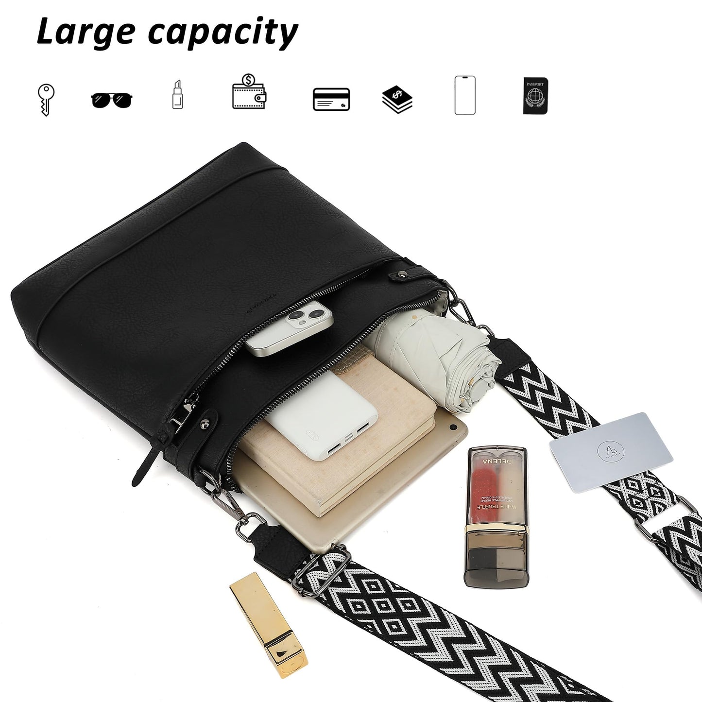 TANTOMI Vegan Leather Crossbody Bags for Women Hobo Travel Purse with Guitar Strap Trendy Women's Handbags with 6 Card Slots