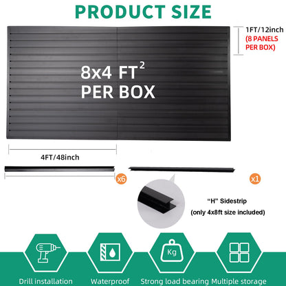 FRAYSCENT Slat Wall Paneling Garage Slat Wall Storage Systems Slatwall Panels Power Tool Organizer Wall Mount, PVC Garage Storage & Organization Products Slate Board (Black, 4ft x 8ft)