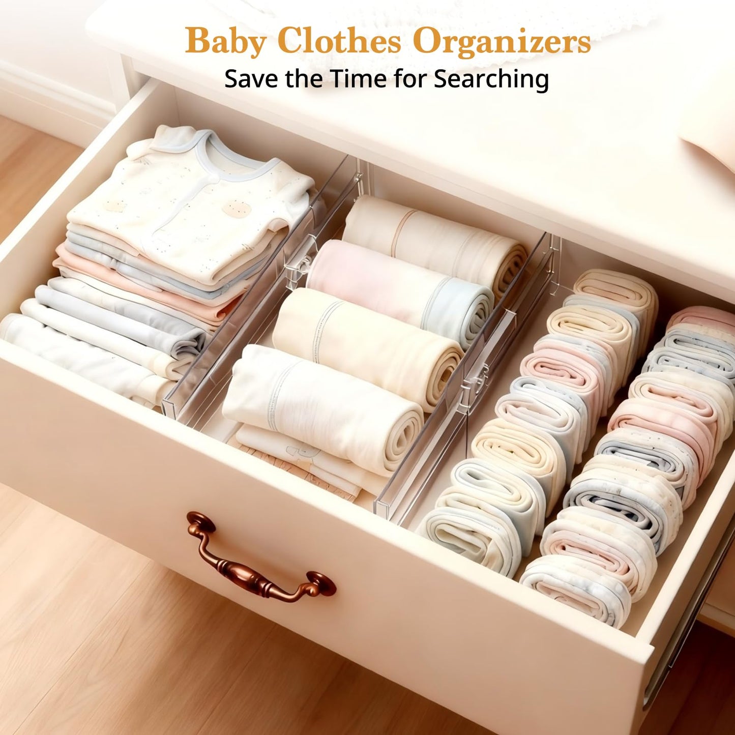 4 Pack Drawer Dividers for Clothes, 4" High 10.6"-16.9" Drawer Divider Adjustable Expandable Dresser Drawer Organizer, Clear Dresser Separators for Clothes, Underwear, Baby Clothes,Cosmetic,Toiletries