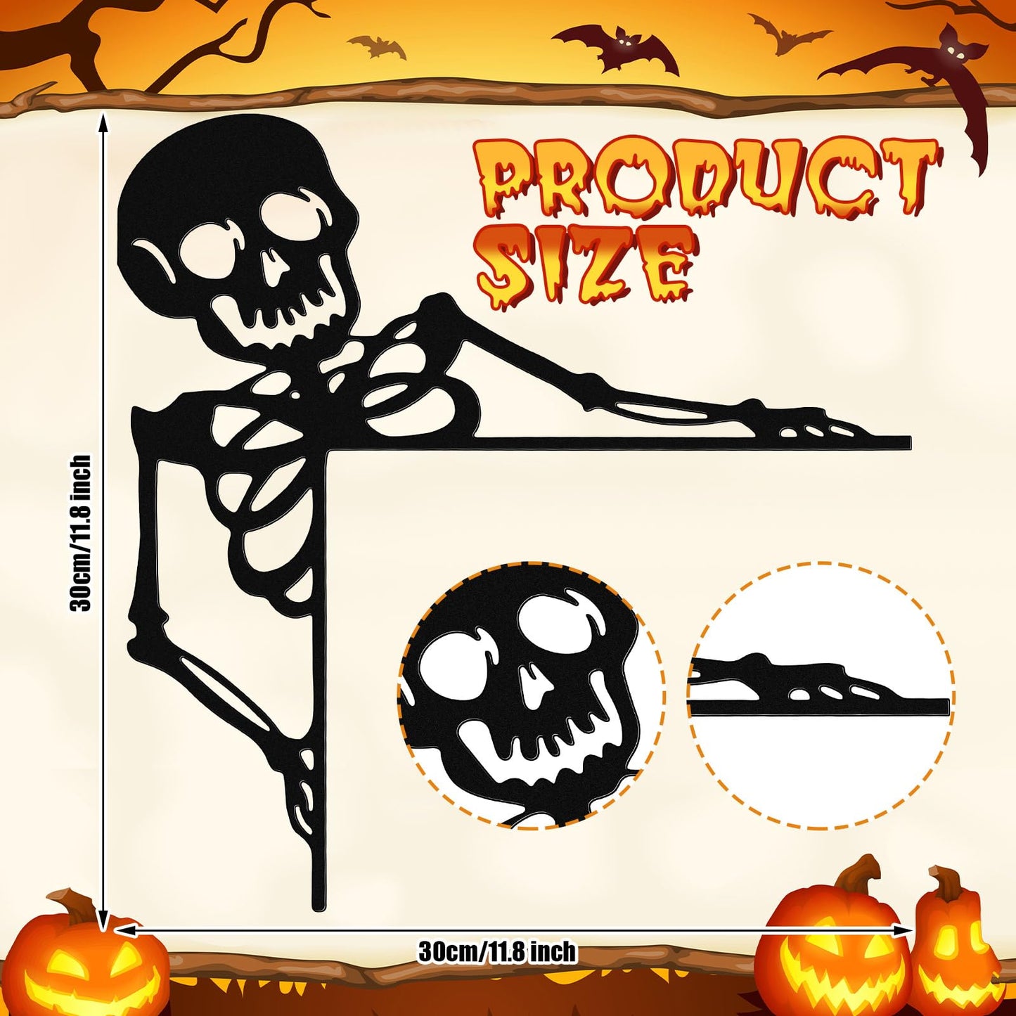 Yaocom Metal Halloween Skeleton Door Topper 11.8" x 11.8" Halloween Door Frame Decoration Gothic Metal Skull Sign for Corner Cabinet Shelf Window Wall Ornaments Day of The Dead Home Office Kitchen